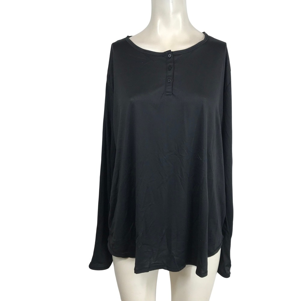 Naked Comfort by Naked Black Long Sleeve Henley Shirt Plus Size 1X